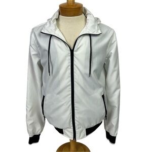 21 Men’s Full Zip Lightweight Jacket Sz Medium White Drawstring Hood W/Hide Zip